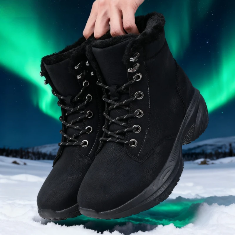 Men's Winter Snow Boots Waterproof Outdoor Warm Faux Fur Lined Shoes 2025 Fashion Outdoor Non-Slip Lace-Up Boots Zapatos Hombre