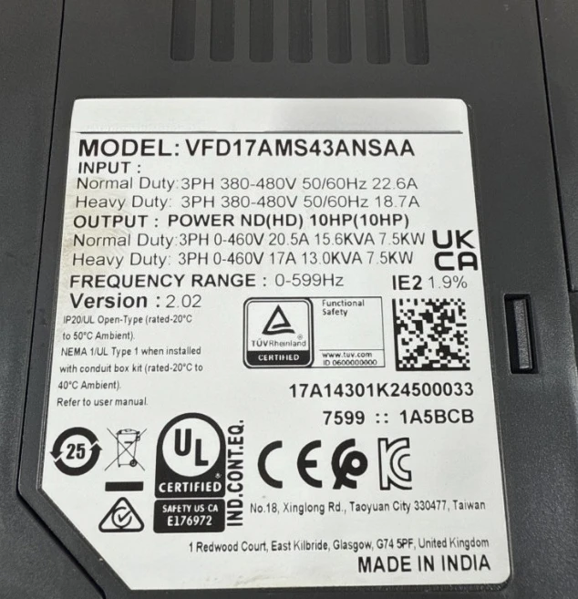 새로운 VFD17AMS43ANSAA 380V 7.5KW 신제품 신속 배송