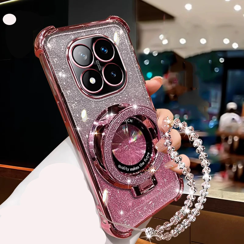Glitter Crystal Bracelet Phone Holder Case - Shockproof Bracket Cover