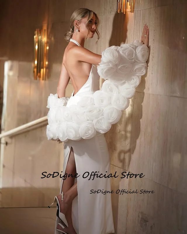 SoDigne Mermaid Wedding Dresses Halter Sleeveless Bridal Dress 3D Flowers Shawl Beach Wedding Gown Robe De Mairee Customized 16 S67ab430365b248a4beb688f58ce570bcu