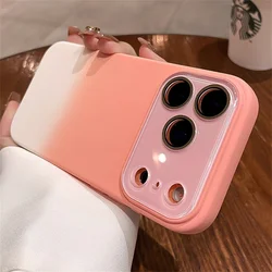 Dual - Color Frosted Crystal Glass Lens Liquid Silicone Phone Case - iPhone 15 Plus (Gradient Pink)