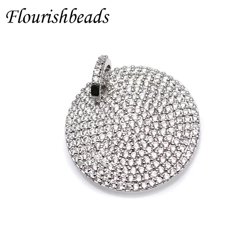 Luxury Paved Real CZ Beads Gold Color Round  Pendant Charms with Linked Chains Necklace Women Fashion Jewelry