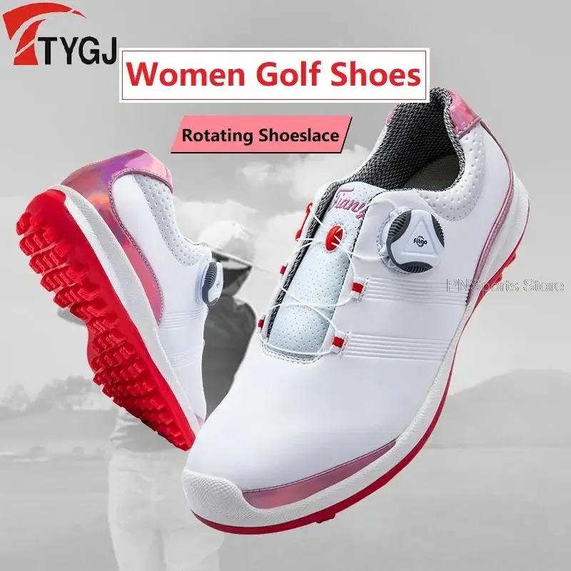 Woman Waterproof Golf Shoes Non-Slip Wear-Resistant Golf Sneakers Female Breathable Soft Shoes Rotating Shoeslace