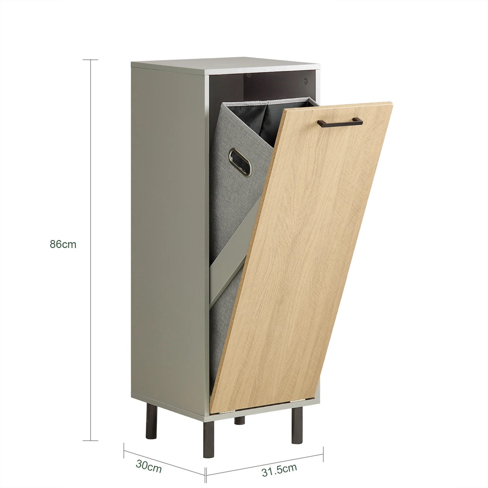 SoBuy BZR132-NG Wäscheschrank mit ausklappbarem Wäschesack Wäschetruhe Wäschekorb Badschrank Naturgrau BHT ca. 31,5x86x30cm – Detail 1