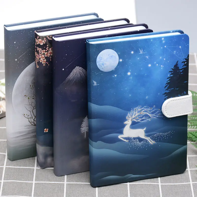 

224 Page Cute Deer Notebook Magnetic Buckle Color Page Student Manual Ledger Notepad Diary Book