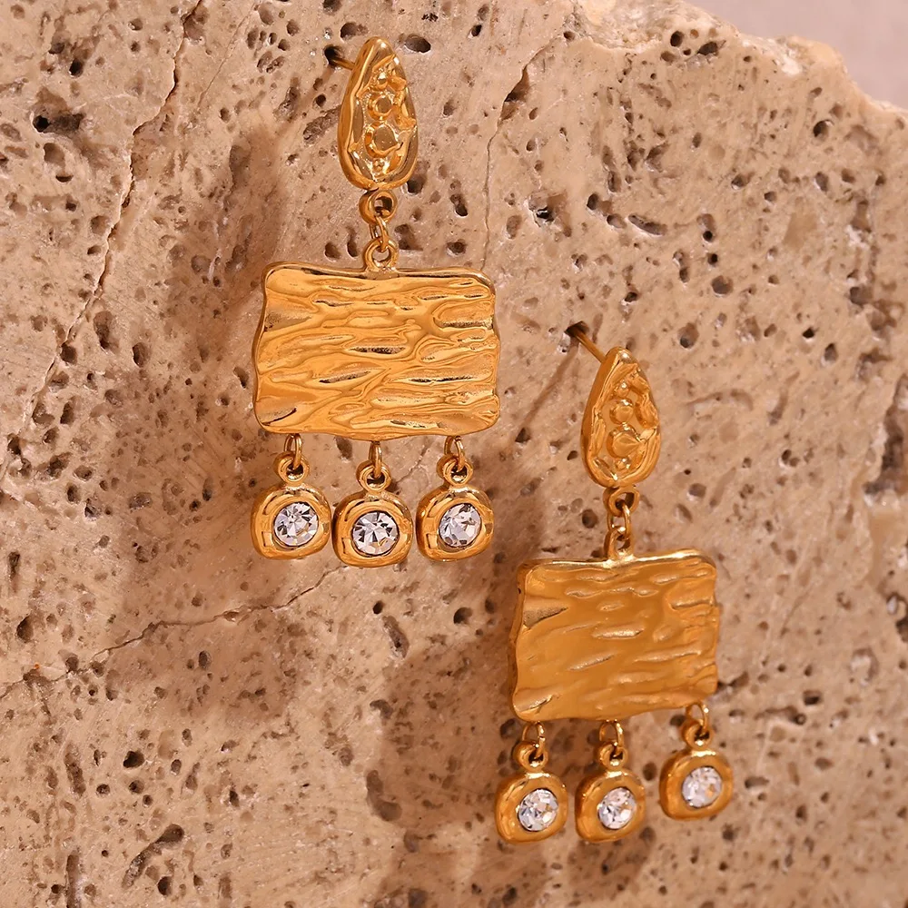 PAPERPLUS | Women Luxury Stainless Steel Earrings. Inlaid Zircon. Charms Rare Jewelry.1Pair. Aesthetic. Vintage New