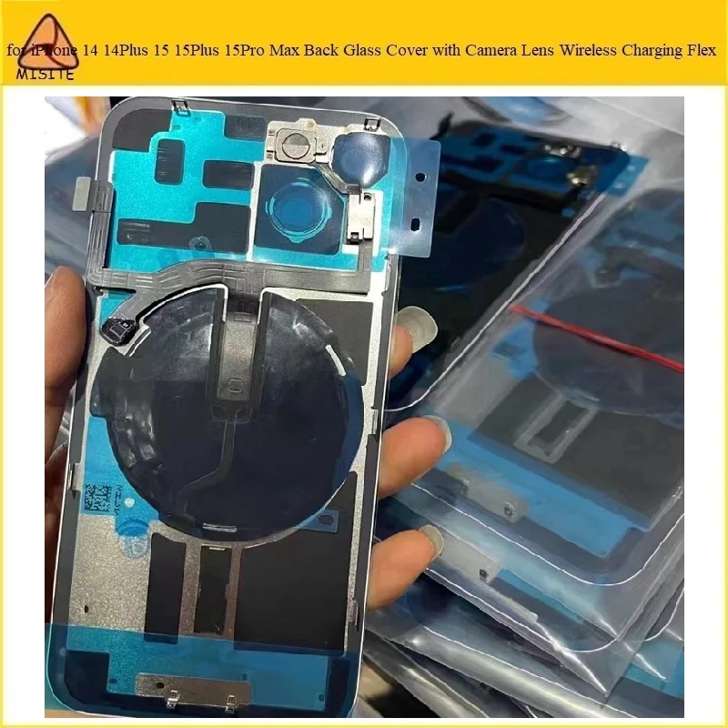 

1Pc Replacement Housing Case With Metal Plate Magnet Wireless Flex NFC Back Glass Cover for iPhone 14 14Plus 15 15Plus 15Pro Max