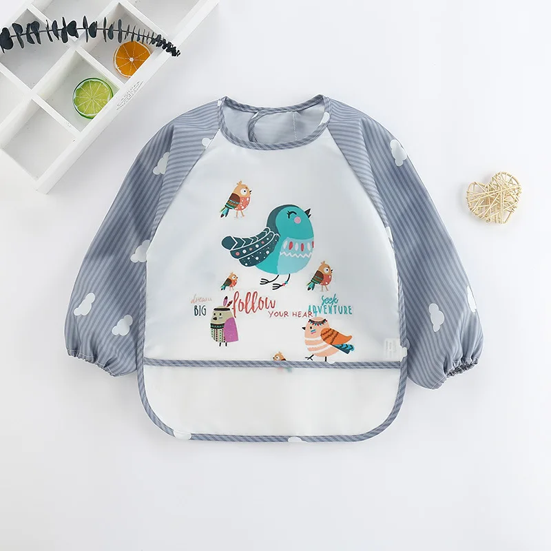 Baby Bibs Cute Colorful Cartoon Waterproof Bib Infant Eating Children Drawing Long Sleeve Pocket Apron Self Feeding Baby 0-3Y 2