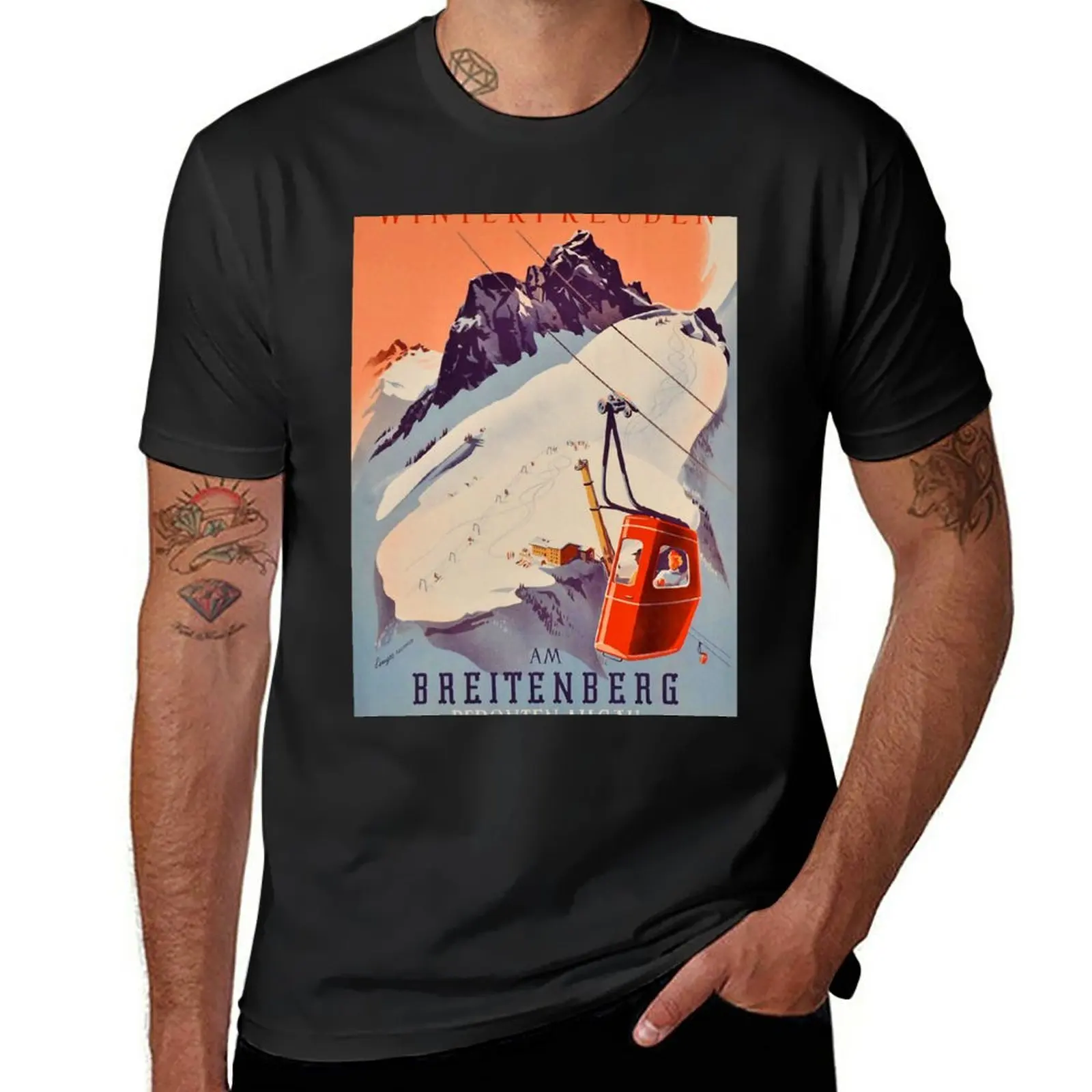 Vintage German Gondola Sport Ski Travel Poster T-Shirt Abbigliamento Estetico Pesi Massimi Sublime Magliette Grandi E Alte Per Uomo