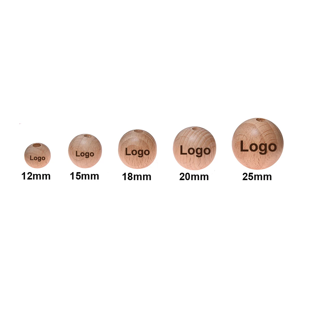 Mabochewing 100pcs Customize Laser Pattern Round Beech Wood Beads Baby Teethers