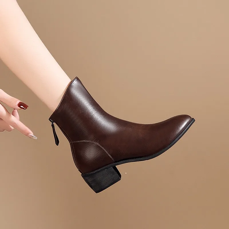 Women s Ankle Boots Medium Heel Dress Shoes 2022 New Model Upper Temperament Women s Boots