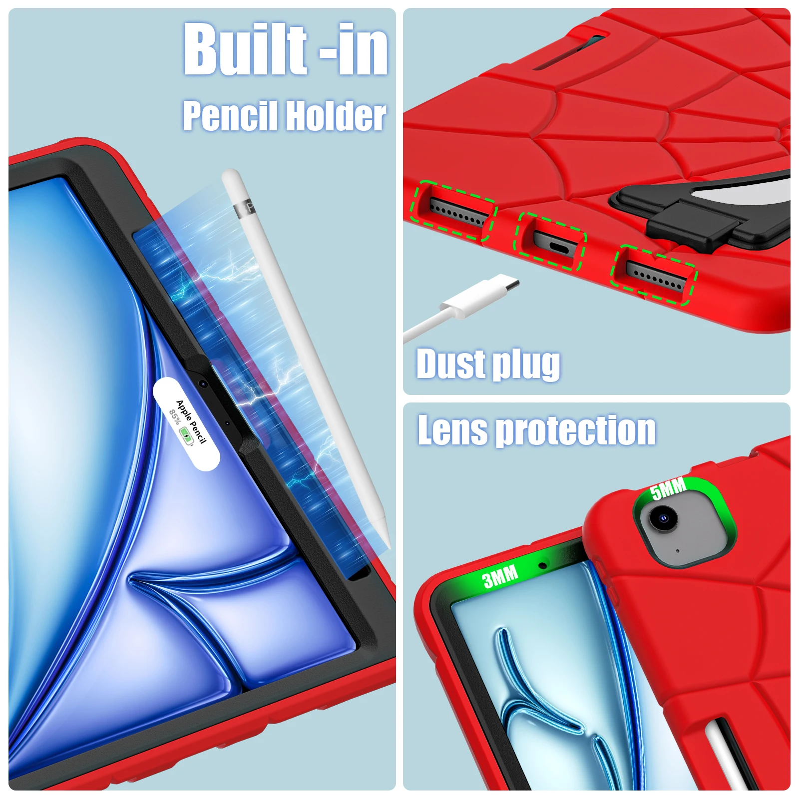 Children's Spider Shockproof Tablet Case with Kickstand and Pen Slot - Silicone + PC Protective Cover