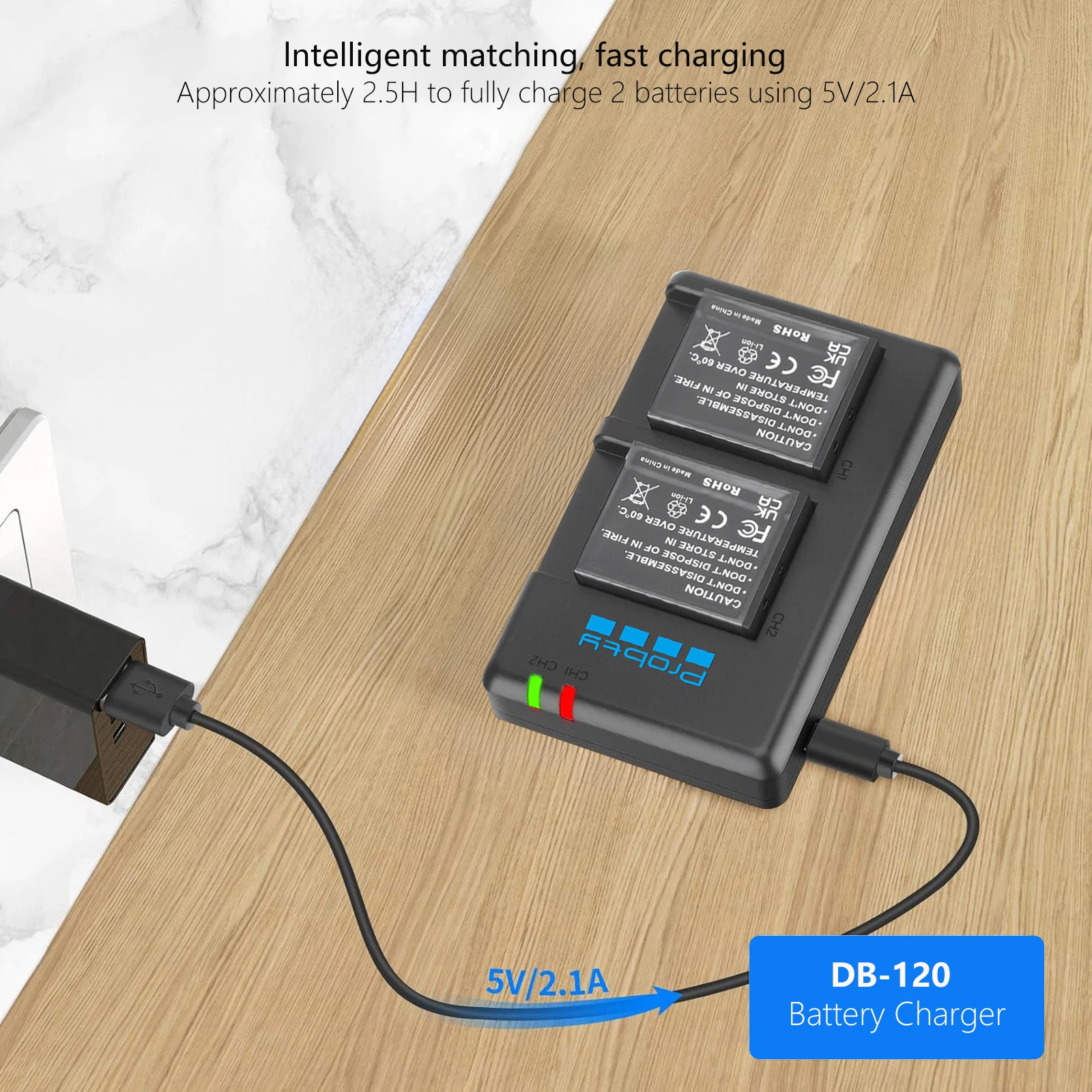 리코 GRIV GR IV용 Probty USB-C 카메라 배터리 충전기 리코 GR4 배터리 충전기 리코 DB-120 충전기(충전 케이블 포함)