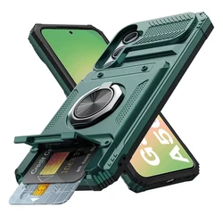 Magnetic Rotating Ring Kickstand Shockproof Wallet Phone Case for Galaxy A55 (Green)