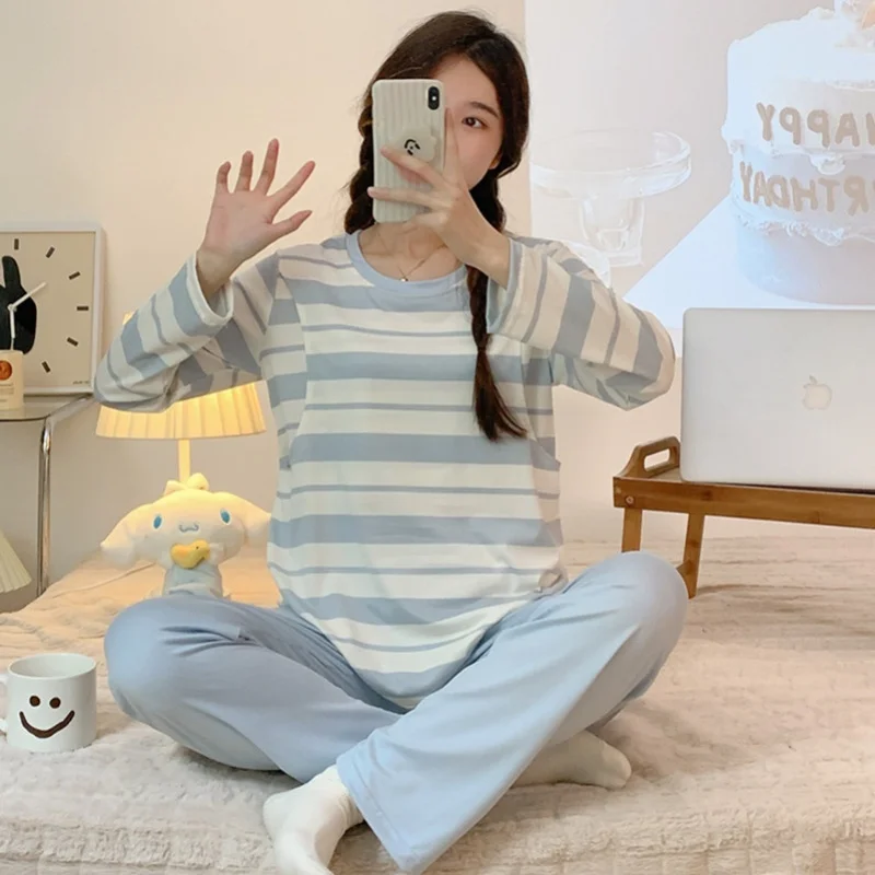 Maternity Wear Thin Pajamas Home Wear Monthly Wear Suit Breastfeeding Suit Long-Sleeved Home Wear Suit Maternity Casual Wear 4