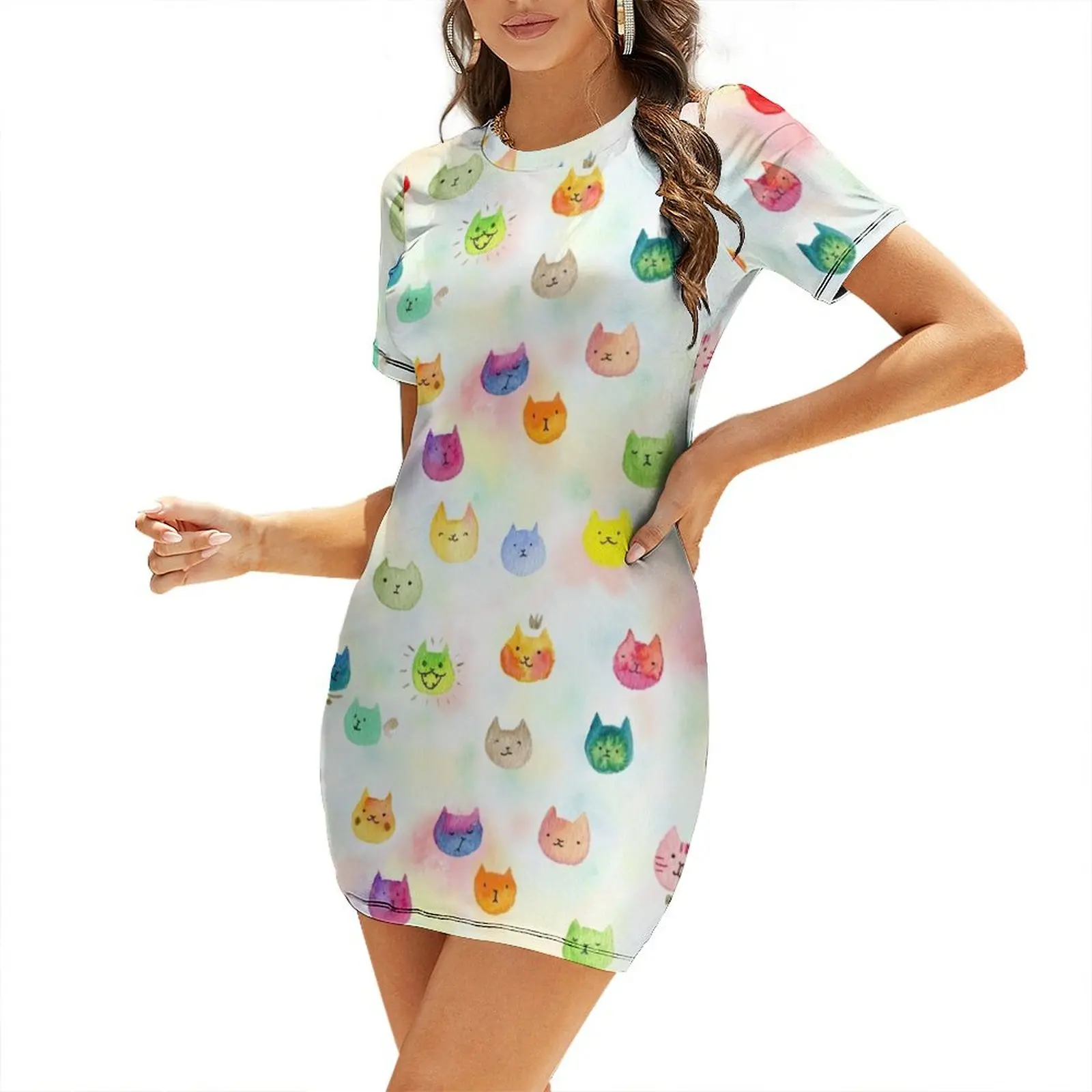 

Cat confetti Short Sleeved Dress prom dress women evening dress korean style