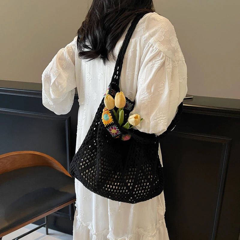 Summer Mesh Knitted Fashionable and casual Beach Bag Travel Tote Commuter Bag Vacation Shopping handbag Daily use