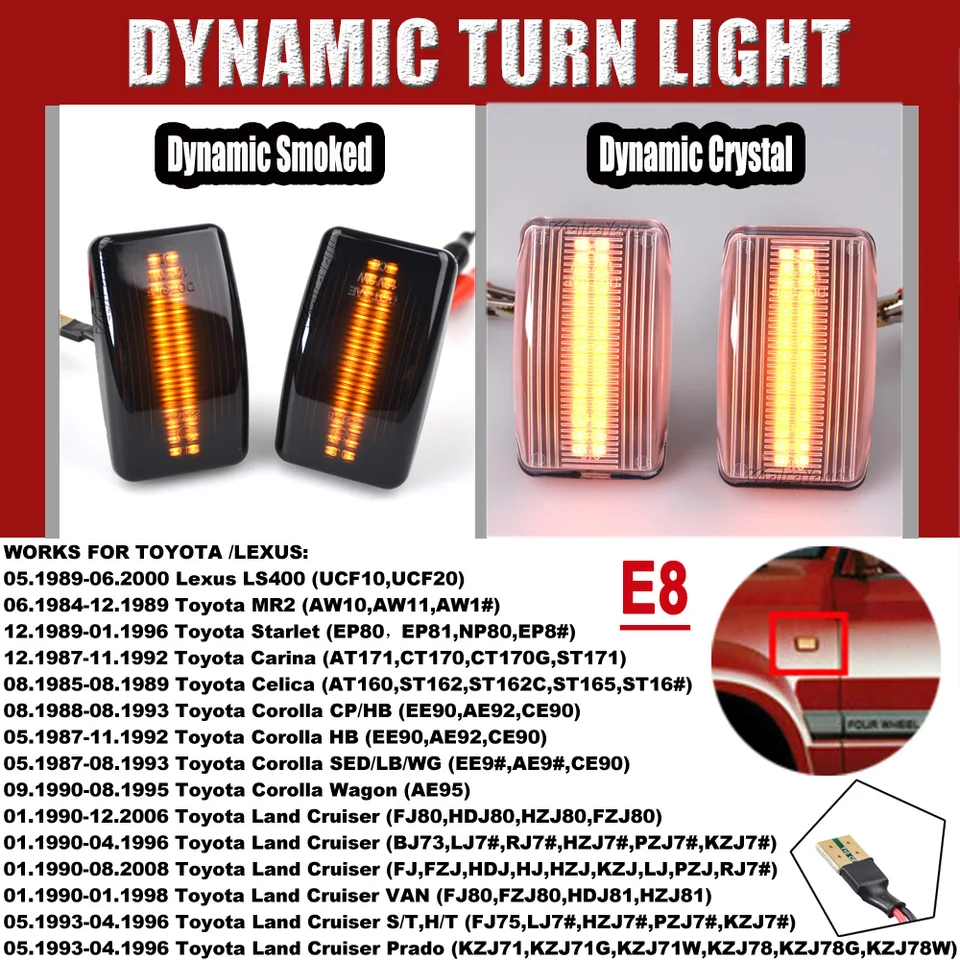 1Pair LED Dynamic Side Marker Turn Signal Light For Toyota Corolla