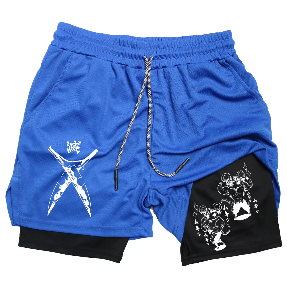 Men's Compression Shorts Anime Demon Slayer Print Beach Shorts Gym Fitness Running Quick Dry Short Pants Summer Print Sportswear 2