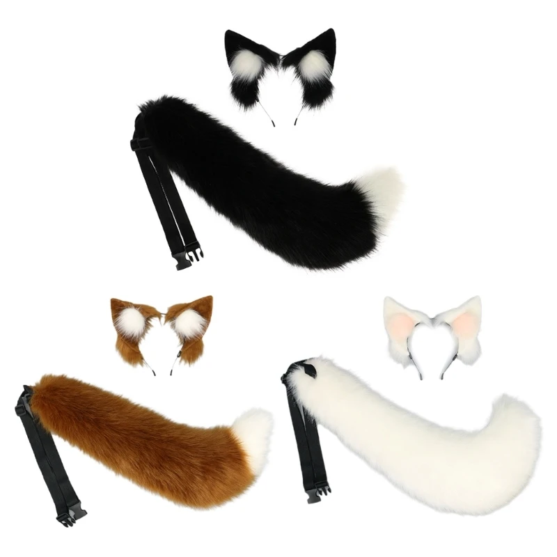 

2Pieces Cat Wolf Tail Ears Headband Set Halloween Christmas Fancy-Party Costumes Toy Gift for Woman Men Cosplay
