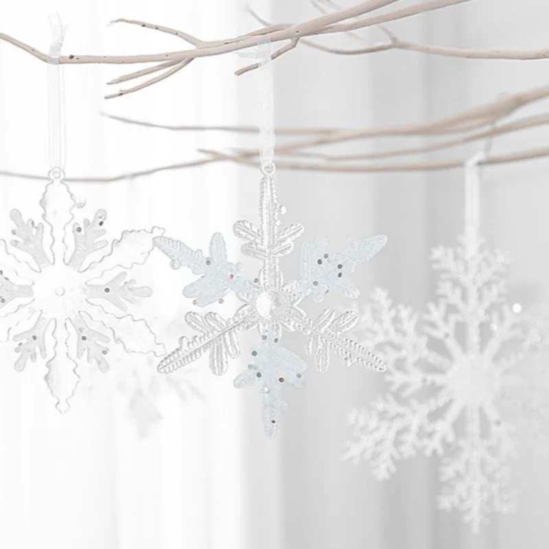 Shiny Icicle Ice Cone Snowflake Christmas Decoration Xmas Tree Hanging Ornaments Fake Snowflake Elsa Party Decors Winter Navidad