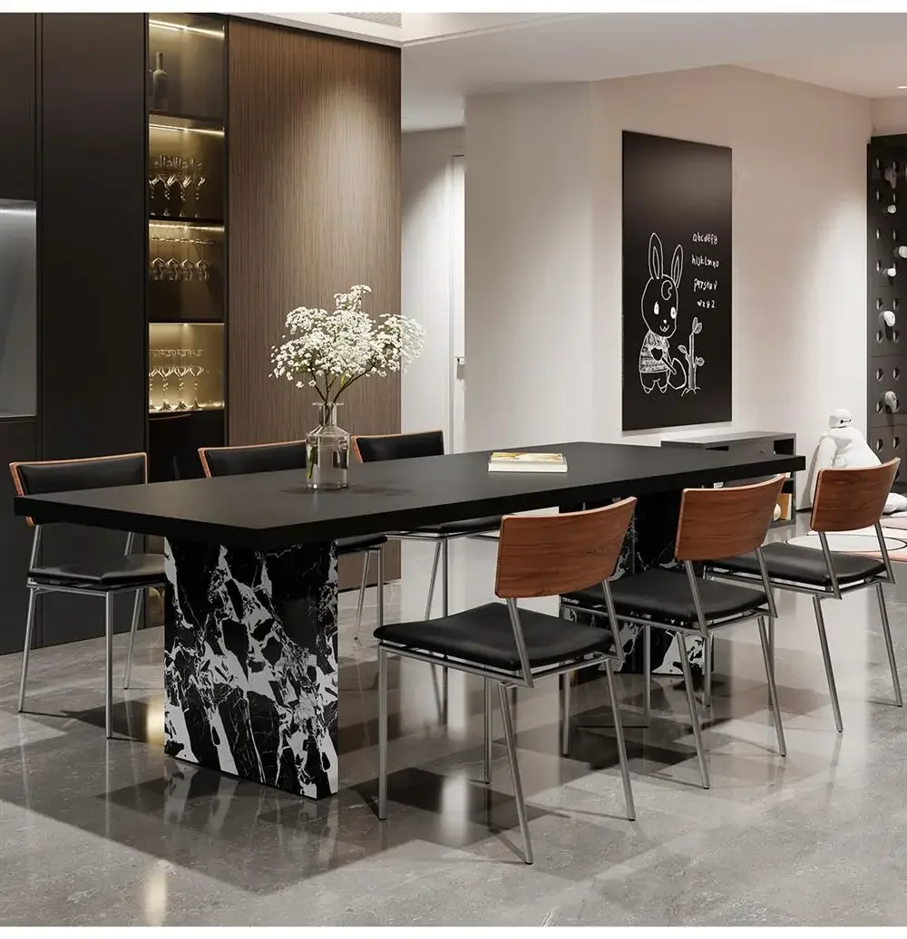 Italian simple retro Bauhaus style rock slab dining table and chair combination large apartment island tea table rectangular