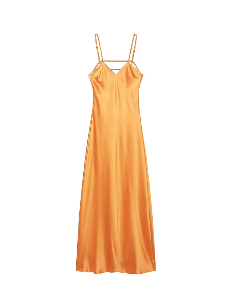 Fashion Sling Party Dress For Women Summer New Solid Color Backless V Neck Sleeveless Midi Dresses Chic Female Elegant Evening