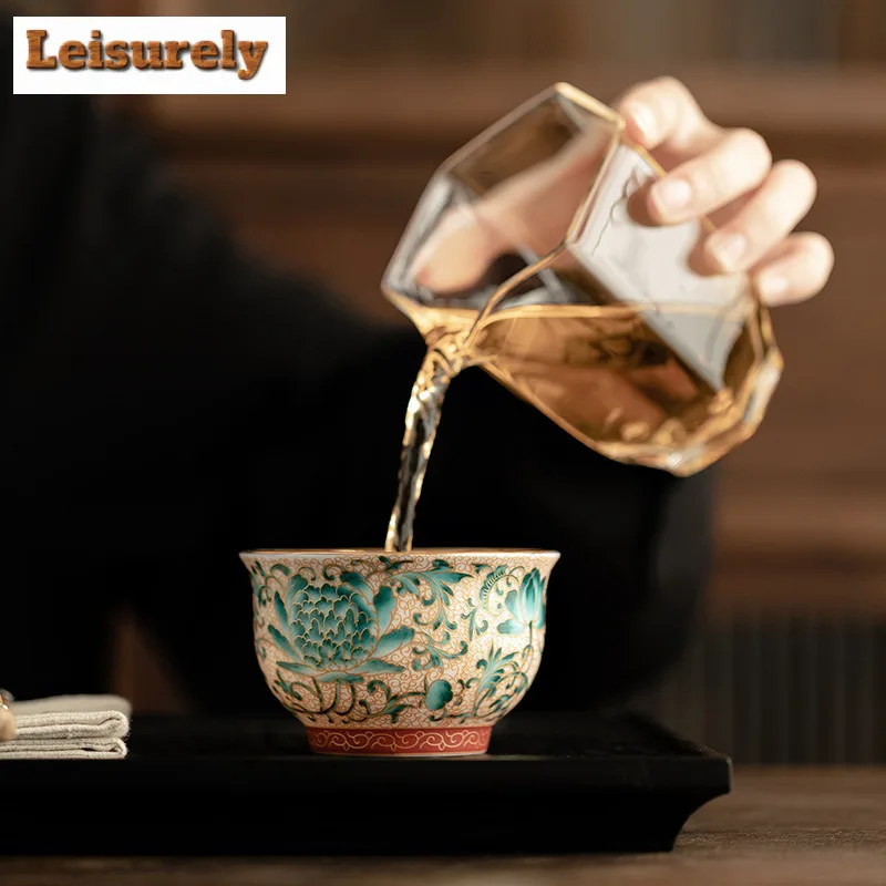 130ML Handmade Enamel Gilded Ceramic Teacup Dragon And Phoenix Host Cup Tea Paired Coffee Mug Beautiful Kung Fu Teaset Drinkware