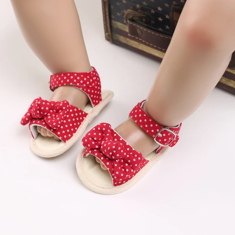 Red Cute 0-18M Baby Cute Open toed Bow Summer Sandals Princess Casual Cloth Bottom Non slip Sandals Sneakers