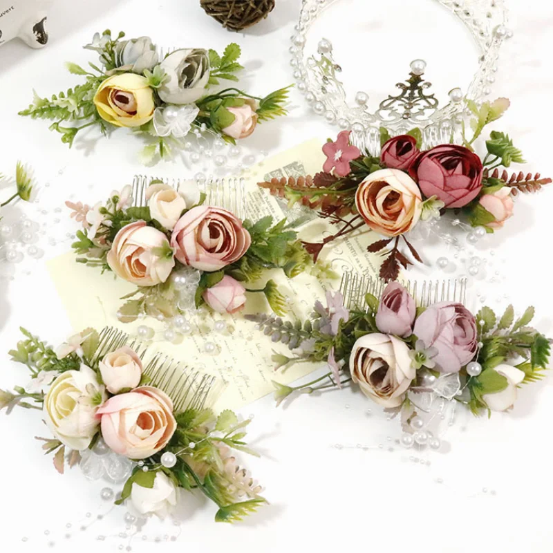 Colorful Artifical Flowers with Comb Headdress Accessories tocado novia Bridesmaid Wedding Decorations