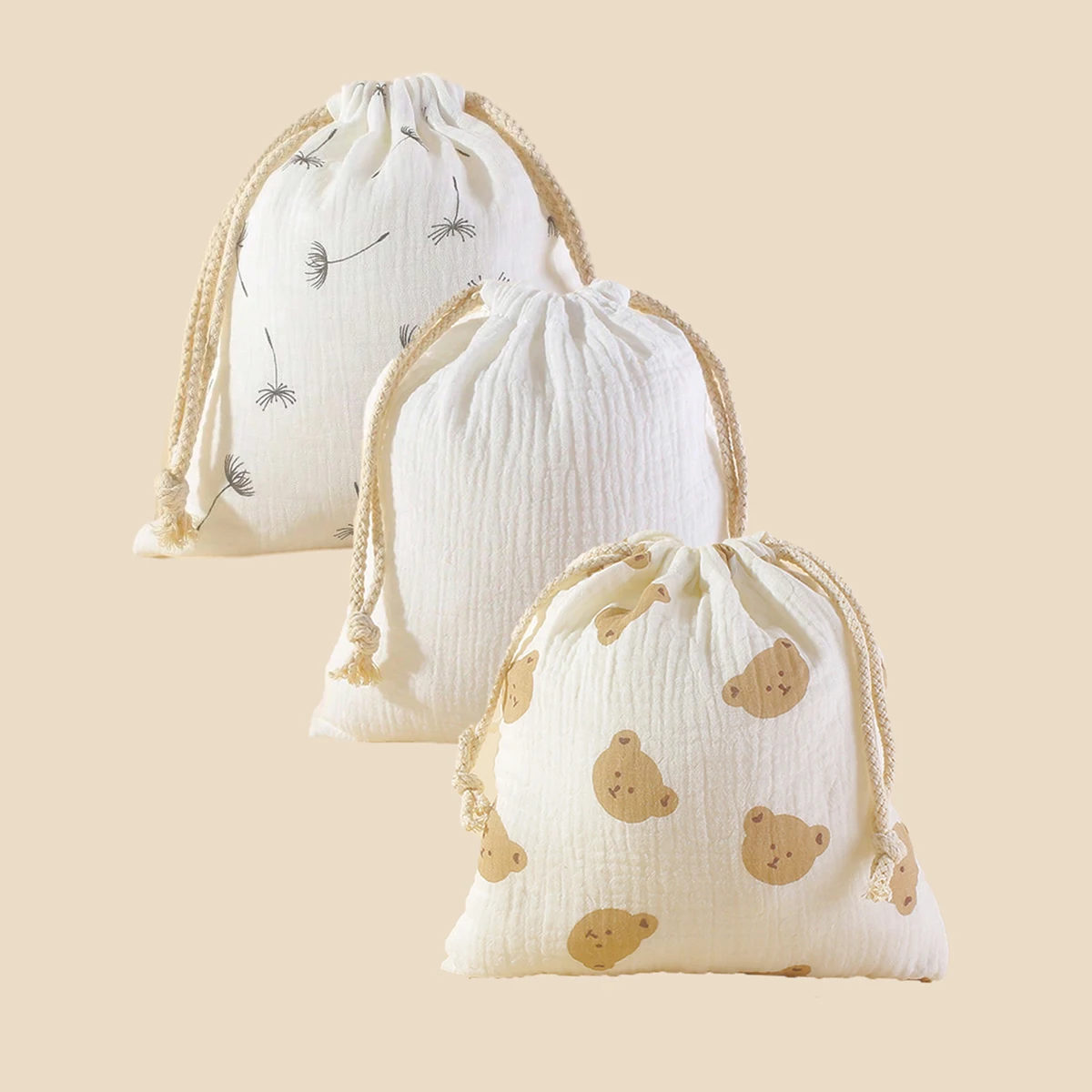 3 PCS 코 튼 모슬린 유모차 교수형 주머니  수건 기저귀 주머니  Drawstring 저장 가방