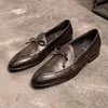 Genuine Leather Men Loafers Handmade Square Toe Butterfly-knot  Solid Handmade  Zapatos De Vestir Hombre 2