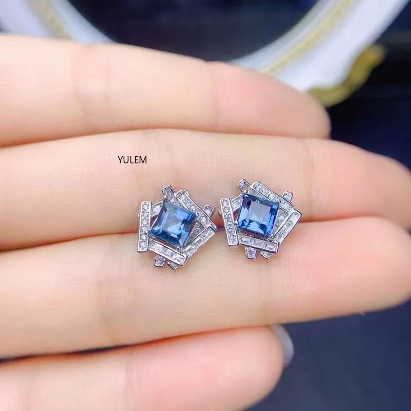 

YULEM Natural TOPAZ 5X5MM Stud Earrings Minimalist Jewelry 925 Silver Earings for Women