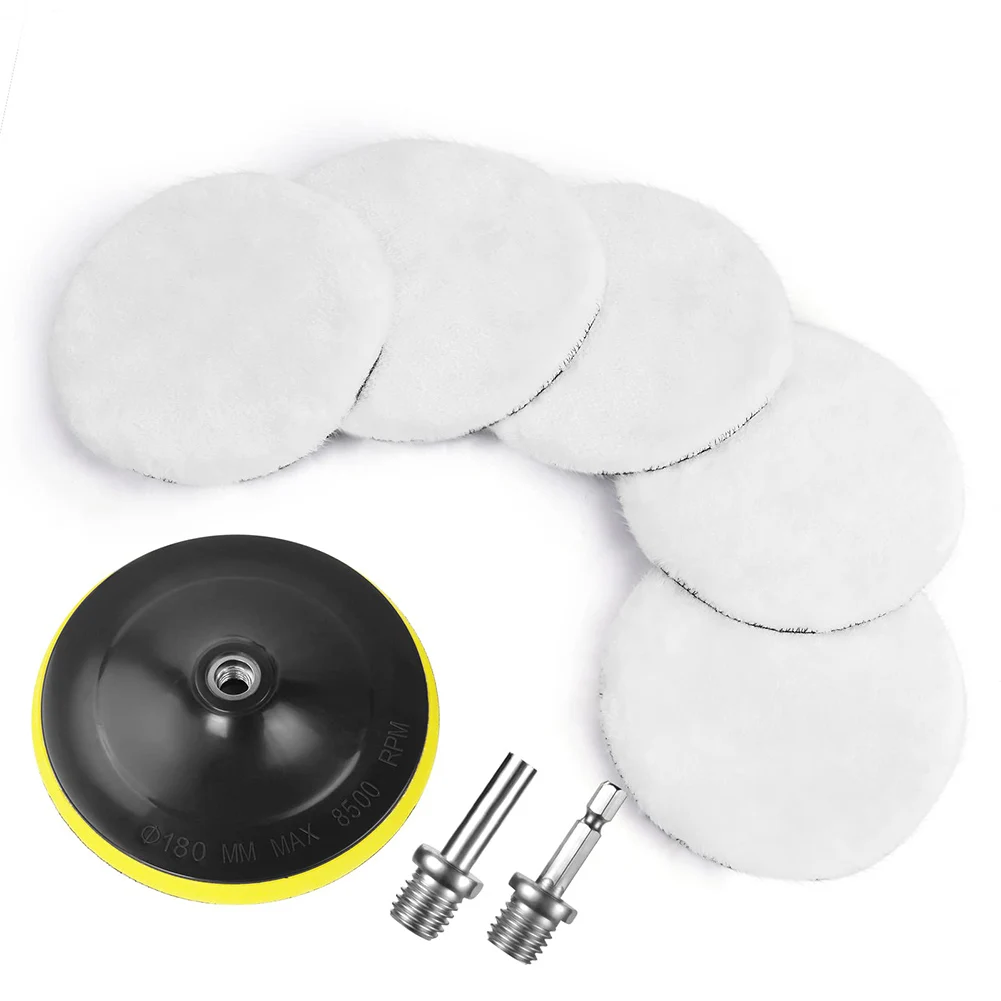 8Pcs/Set Car Polishing Pad Set Wool Buffing Wheel Tool 80mm 150mm 180mm Drill Polish Disc Kit For Car Polisher Pad Drill Adapter