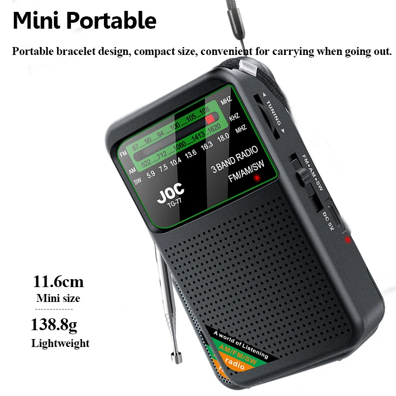 Mini FM AM SW Radio Portable Best Reception Full Band Radios  Built-in Speaker Support Auto Search Long Endurance for Elder