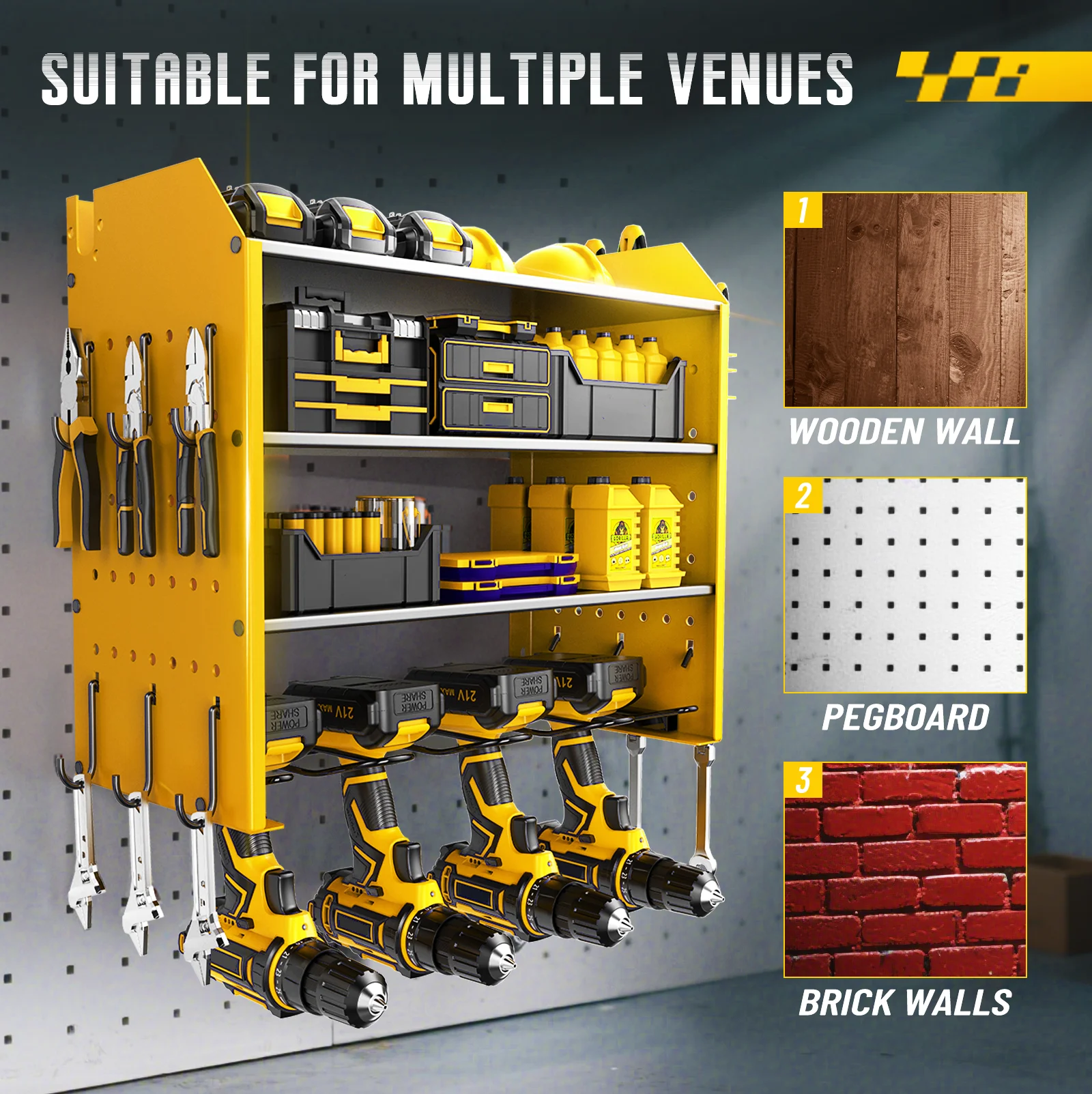 Heavy Duty Power Tool Wall Mounted Organizer Battery Tool Rack with ...