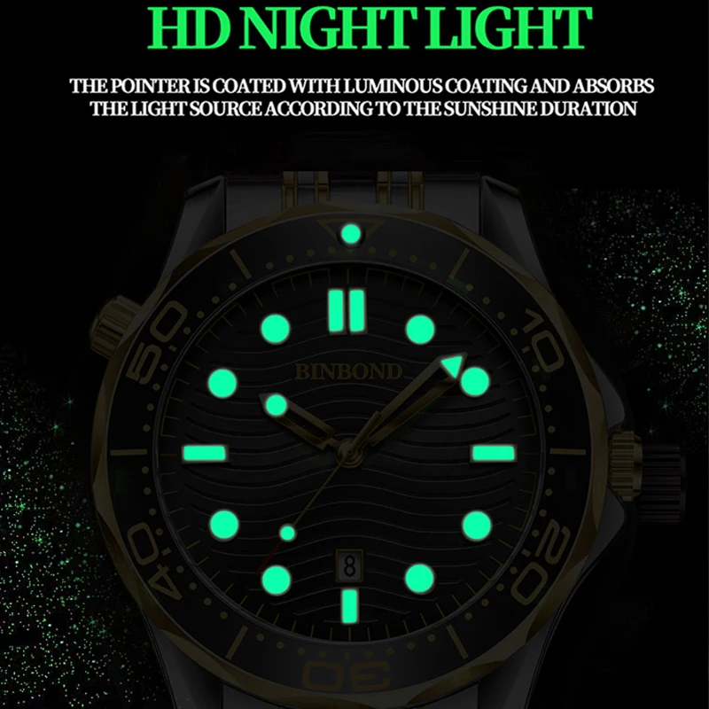 BINBOND Top Brand Casual Fashion Ultra-thin Sea Horse Series Quartz Mens Watches 30M Waterproof Luminous Sports Mens Watches 5
