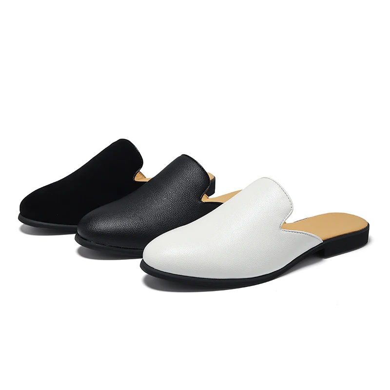 

Big Size 46 Half Shoes For Men Mules 2023 Leather Slip On Flat Summer Mens Casual Shoes Breathable Loafers Slippers Man Slides
