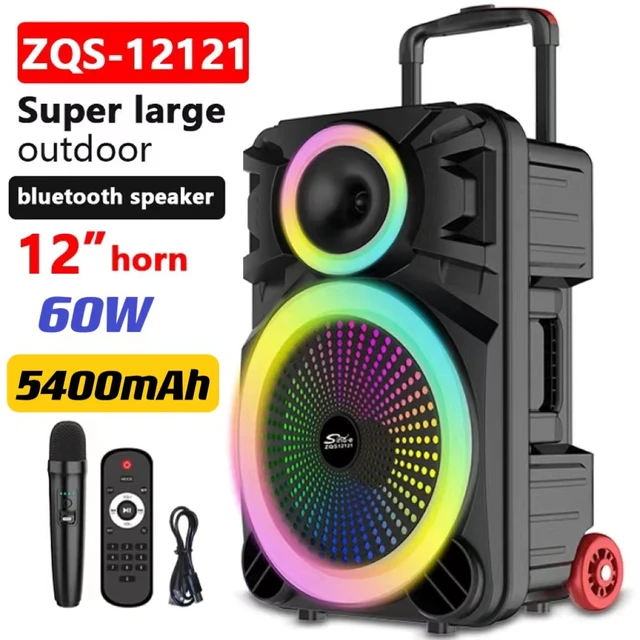 Coluna Bluetooth portátil, coluna estéreo, surround, subwoofer sem fios,  coluna de karaoke exterior com microfone, TF, alta potência, 12 , 60W -  AliExpress