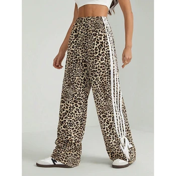 High Waist Women's Pants Autumn Casual Comfort Straight Stripe Splicing Pants Elastic Loose Wide Legs Trousers Commuting Pants 1