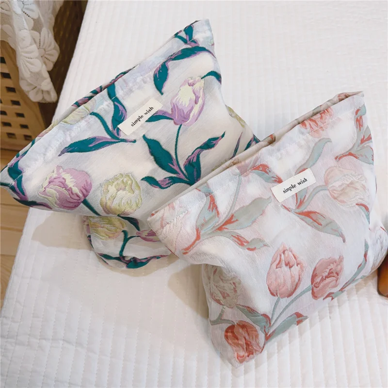 

Модный винтажный жаккардовый клатч тюльпан, сумка для косметики, сумка для хранения, дорожный органайзер для туалетных принадлежностей по уходу за кожей, косметичка, необходимая для макияжа