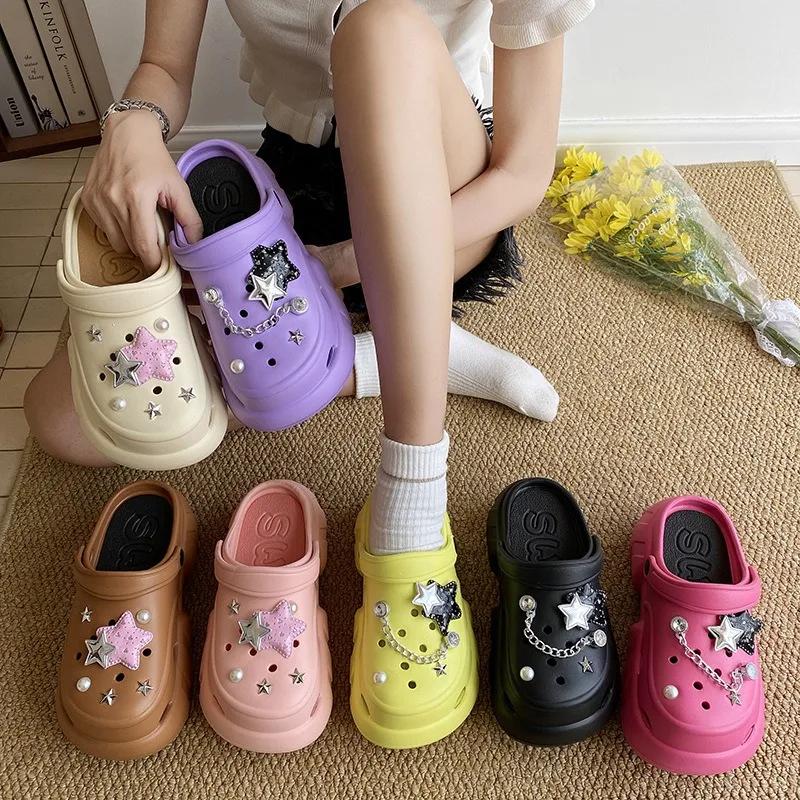 Baotou Women's Hole Shoes 2024 New Summer Outdoors Beach Slippers Thick Sole Anti Slip Baotou DIY Women's Hole Shoes Sandals