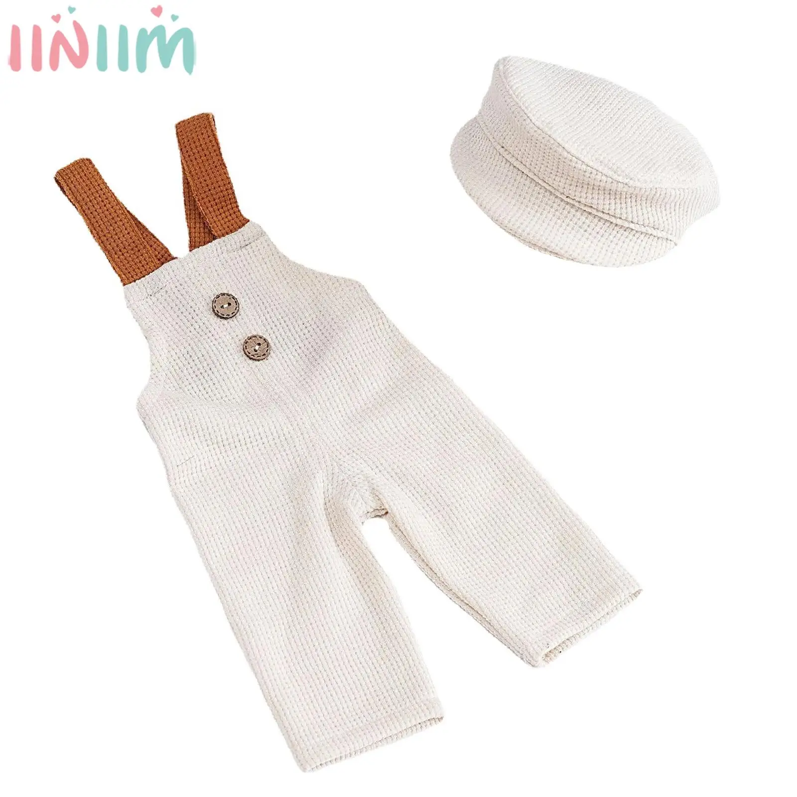 

Newborn Baby Overalls Fashion Casual Rompers with Peaked Cap Set Infant Baptism 30 Days Shower Party Photography Costume Props