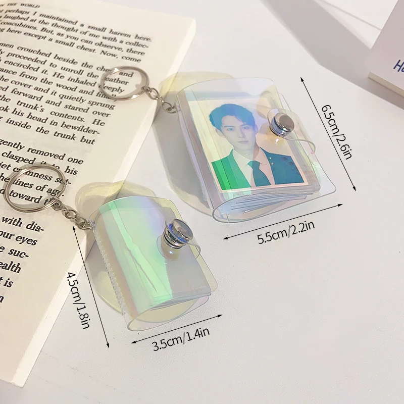 2 Inch Mini Photo Albums PVC Laser Cover Idol ID Photo Collection Book Kpop Photocard Holder with Keychain Bag Pendants card storage box