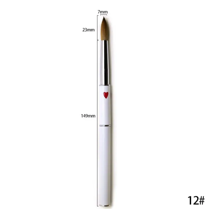 1PCS Manicure Drawing Brush Tools 6#8#10#12# Acrylic Nail Art Pen Pure Kolinsky Professional White Metal Heart Painting Sable 4