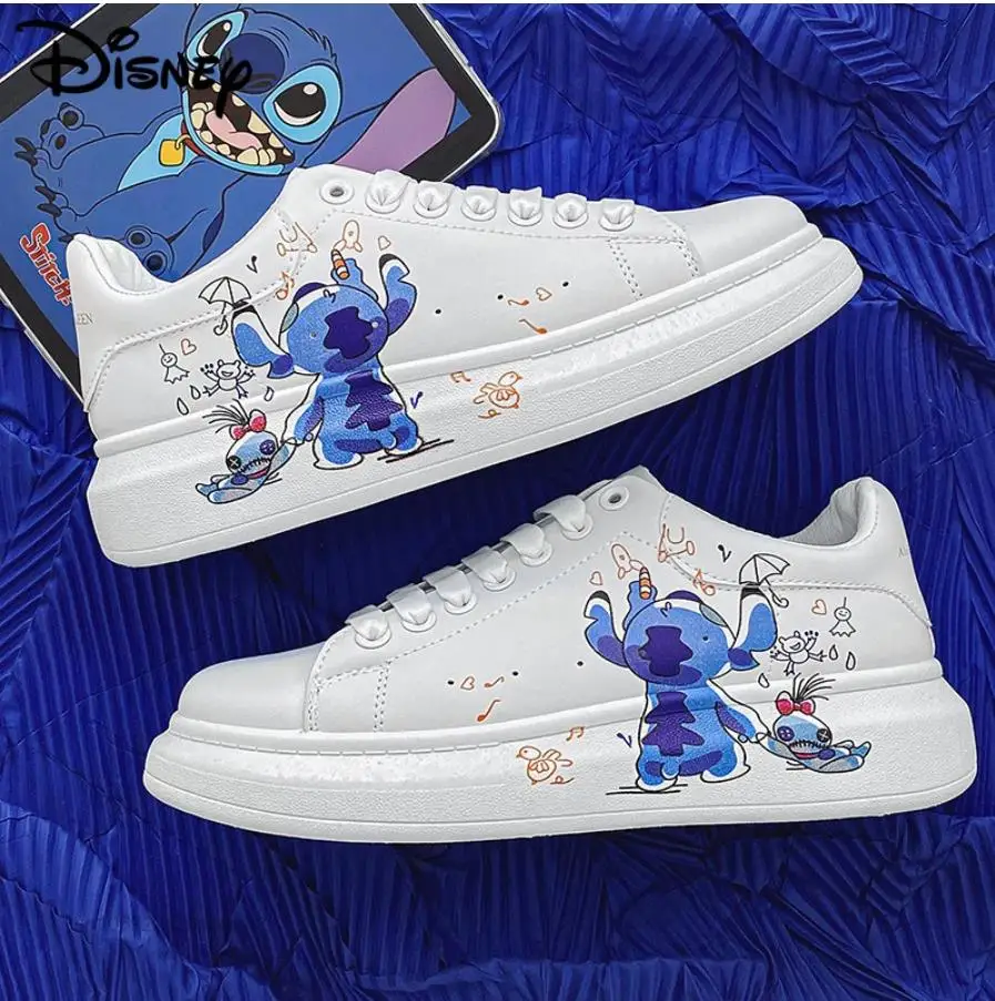 Disney Cartoon Stitch Fashion Shoes coppia Design Casual scarpe bianche  donna uomo Trend Sneakers Y2k piattaforma traspirante scarpa piatta