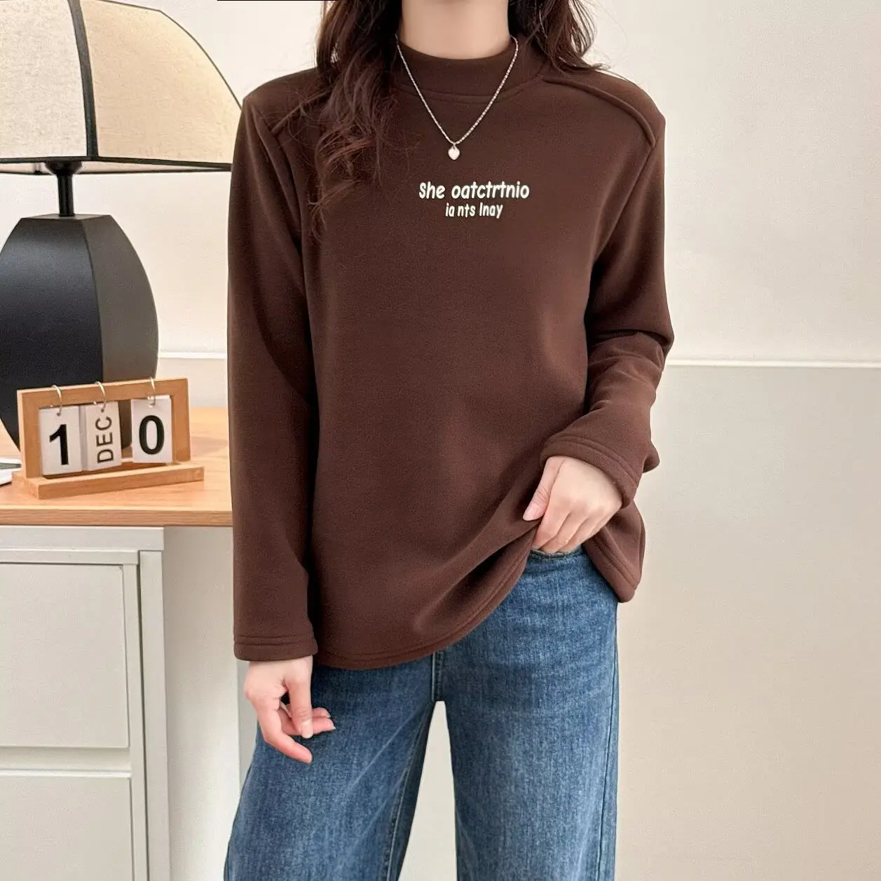 XXXXL Fashion Plus Size Women's T-Shirt New Autumn And Winter With Warm Fleece And Thickened Printed Letters Tops 2453
