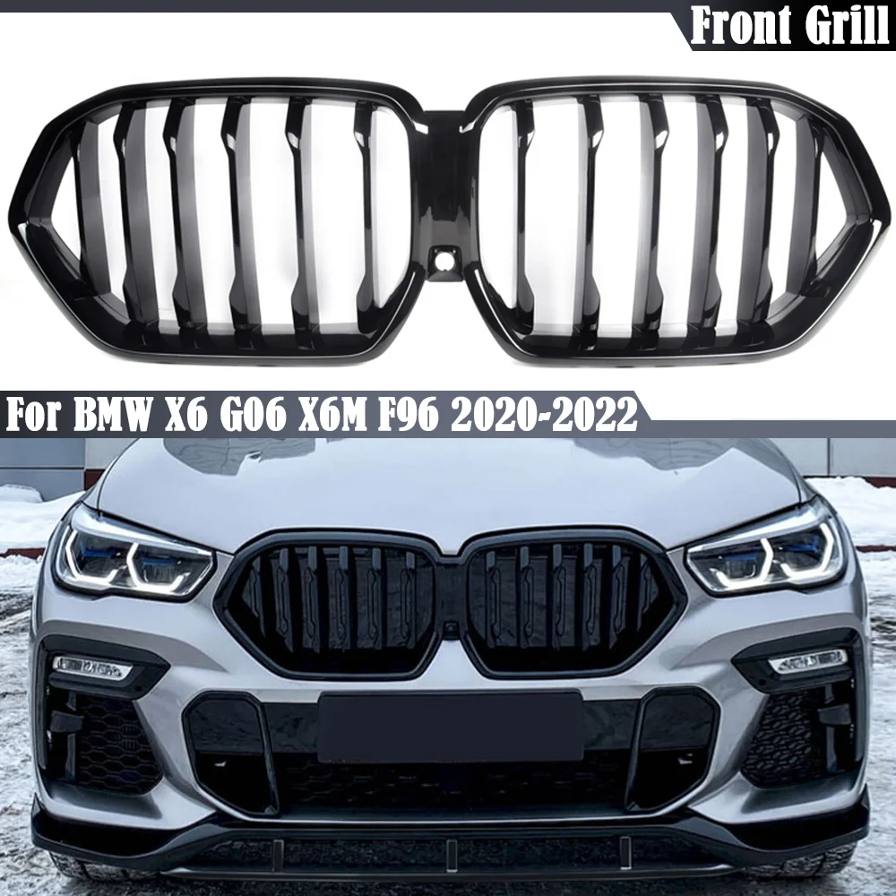 

Front Bumper Center Kidney Insert Grille Racing Single Slat Glossy Black Grill For BMW X6 G06 X6M F96 2020 2021 2022