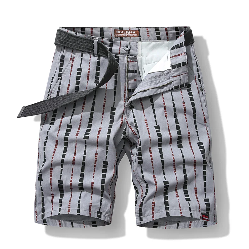 2024 Summer New Cargo Shorts Men's Fashion Street Loose Straight Casual All-Matching Printed Cropped Beach Pants