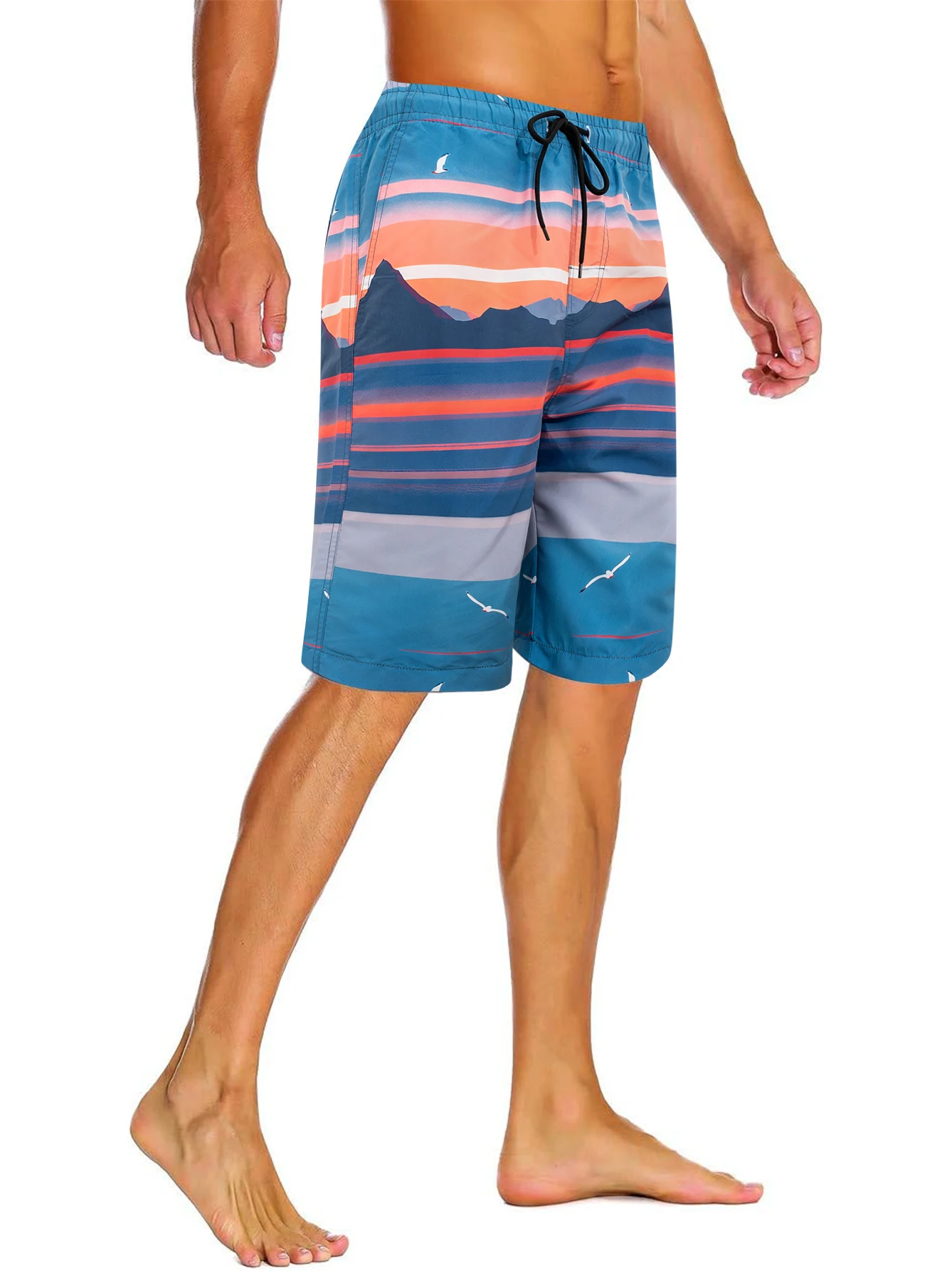 Men's Lightweight Quick Dry Beach Shorts Elastic Waist Drawstring Swim Trunks Spring&Summer Swimwear Athletic Running Pants